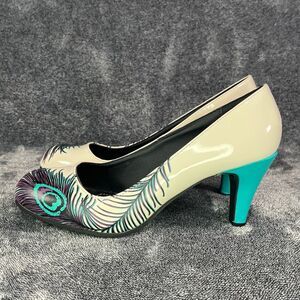 T.U.K Peacock Feather Anti-Pop Teal Aqua Round Toe Heels Sz 7